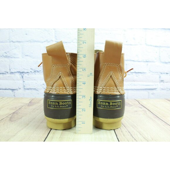 LL Bean Brown Leather Lace Up Round Toe Unlined Ankle Duck Boots Size 9 Wide - Picture 6 of 10